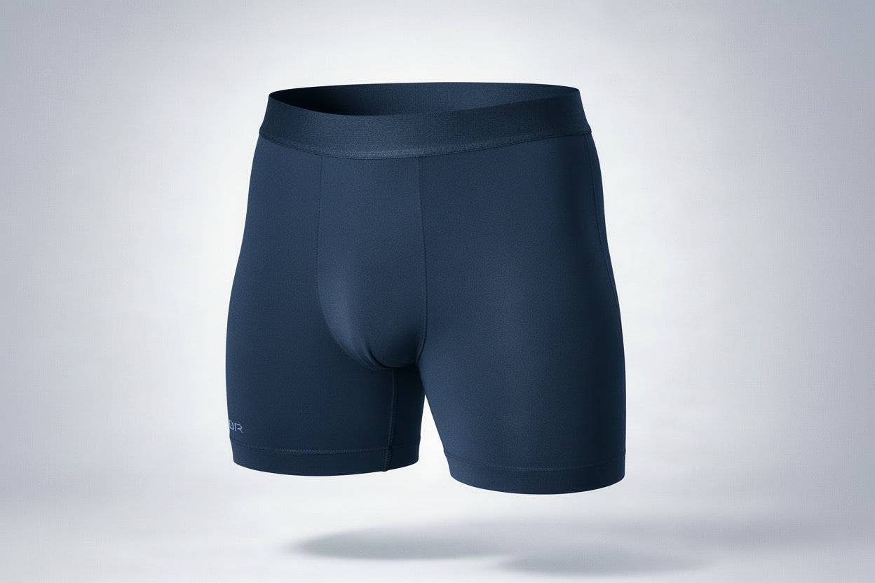 [Abyss 1] Nether Roam Boxer Brief in navy, garment-only product view showing the full cut, waistband and leg length