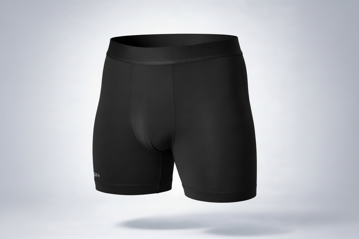 [Midnight 1] Nether Roam Boxer Brief in black, garment-only product view showing the full cut, waistband and leg length