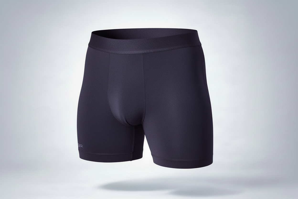 [Storm 1] Nether Roam Boxer Brief in dark purple, garment-only product view showing the full cut, waistband and leg length