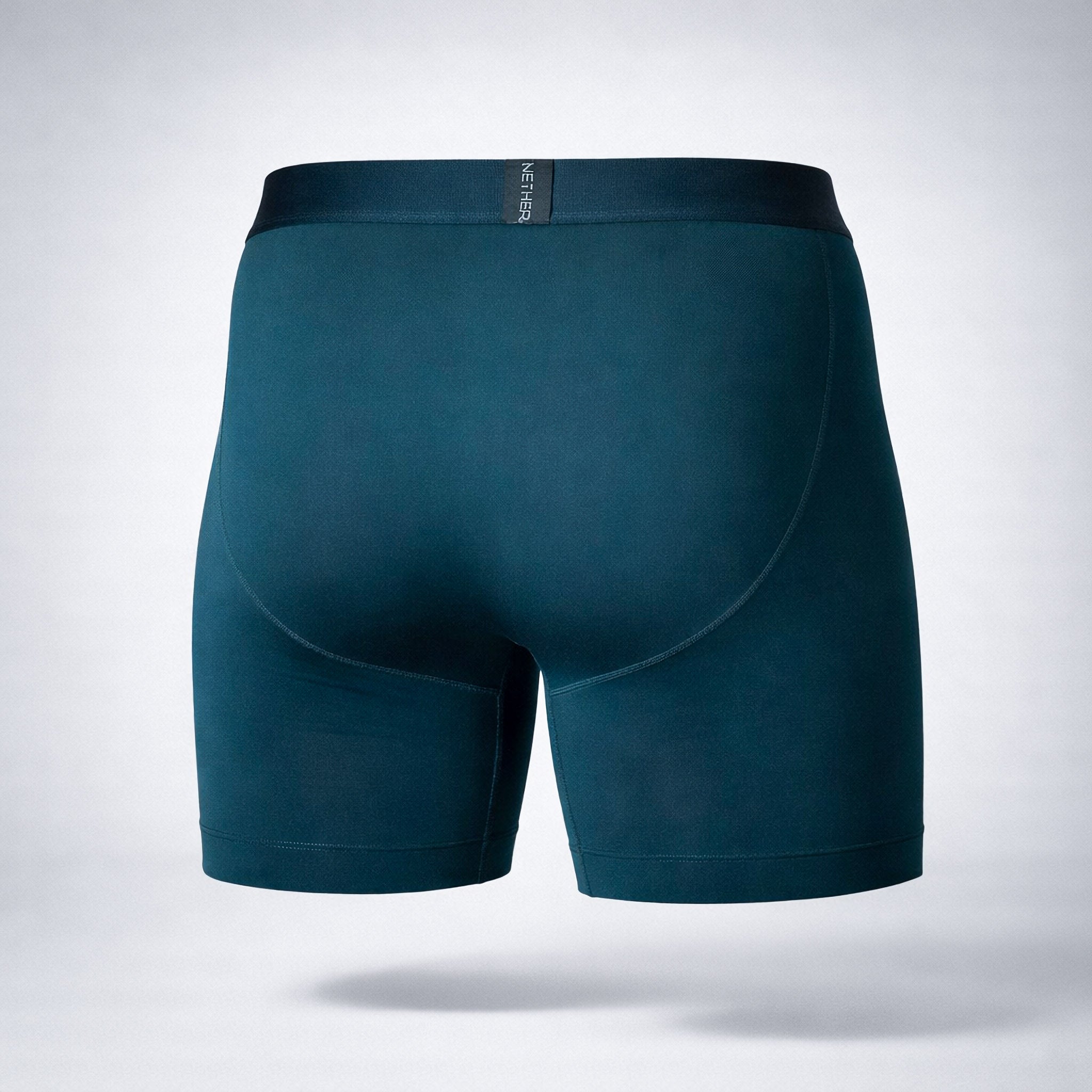 Nether Boxer Brief in Forest - back view product shot showing clean rear seam construction, contoured fit, and premium black waistband